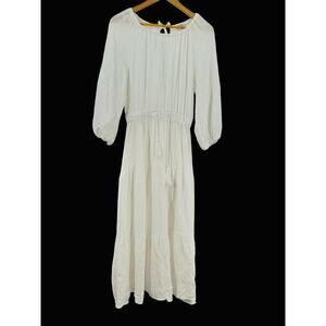 Crescent White Boho Maxi Dress with Tassel Tie‎ Detail Size Small